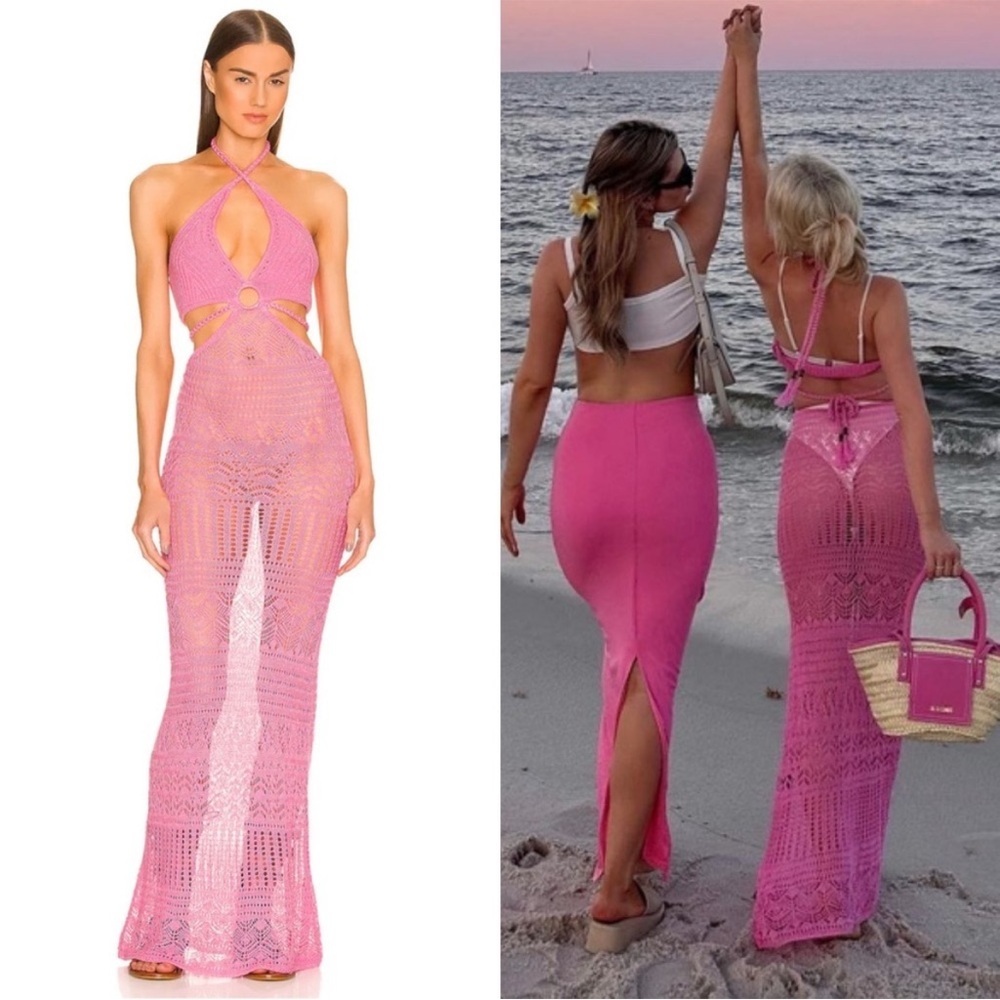Dundas X Revolve Maia Crochet Maxi Dress In Pink Size M
